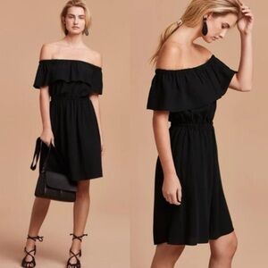 Wilfred Ruffle Off Shoulder Mini Swing Dress Pockets Aritzia Hosta Black Large